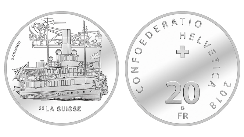 20 Franken Gedenkmünze 2018 Dampfschiff La Suisse